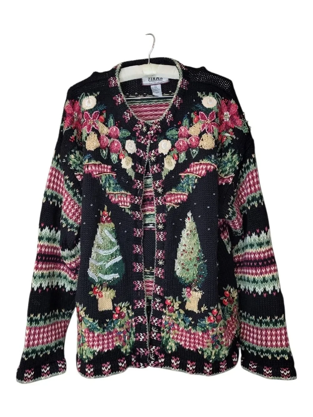 Vintage Heirloom Tiara International Christmas Sweater Crochet Beaded L - Picture 1 of 7